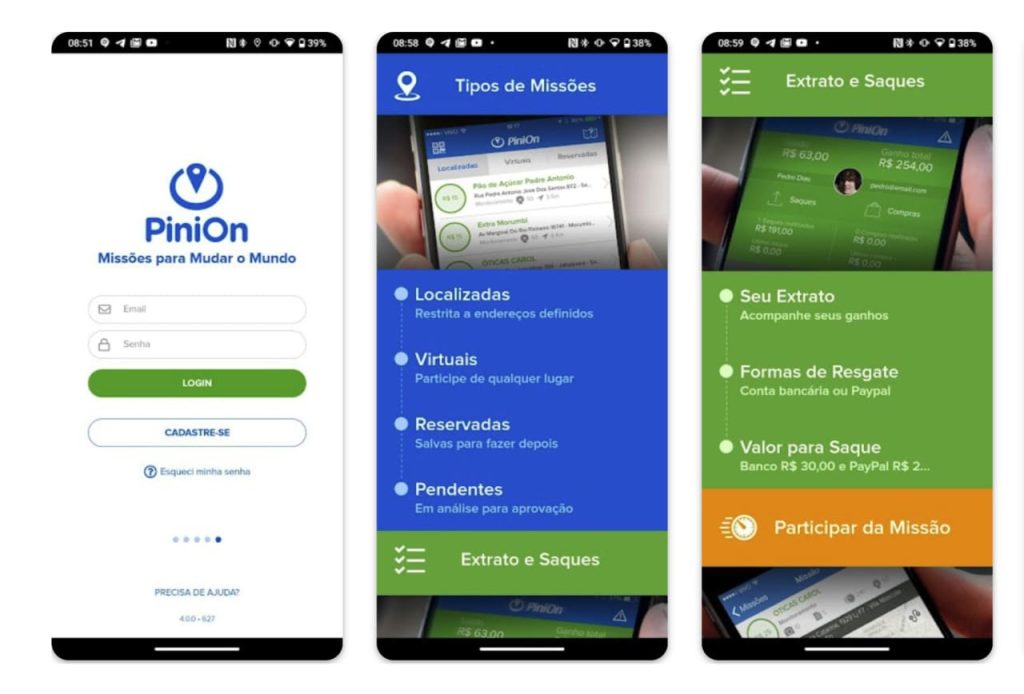 Pinion app ganhar dinheiro renda extra.