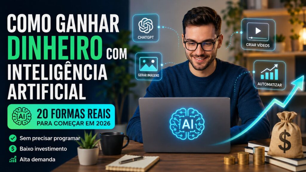 Pessoa utilizando inteligência artificial no computador para ganhar dinheiro pela internet.
