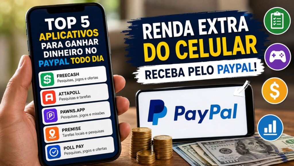 Top 5 aplicativos para ganhar dinheiro no PayPal todo dia.
