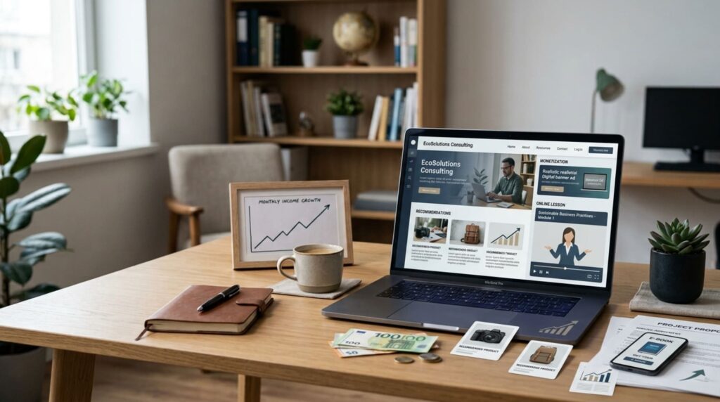 Principais formas de monetizar um site com anúncios, afiliados e produtos.